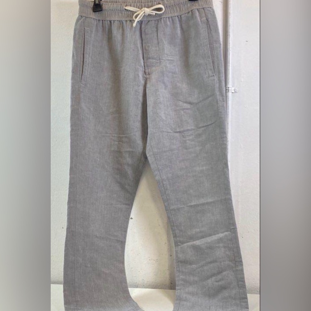 James Perse Linen Blend Drawstring Pants Size 1 Grey Made in Portugal